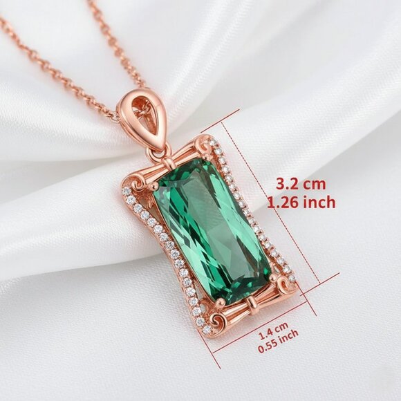 5 Carat Simulated Emerald CZ Pave Rose Gold Pendant Necklace NWOT - Picture 4 of 8